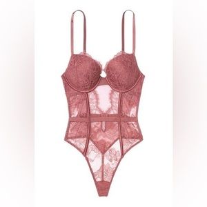 Victoria’s Secret Bombshell Add-2-cups Lace Teddy in Rose Pink, Size Small